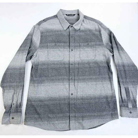 Travis Mathew Size XL Mens Gray Stripe Flannel Long Sleeve Pocket Hem Logo Shirt - Picture 1 of 12